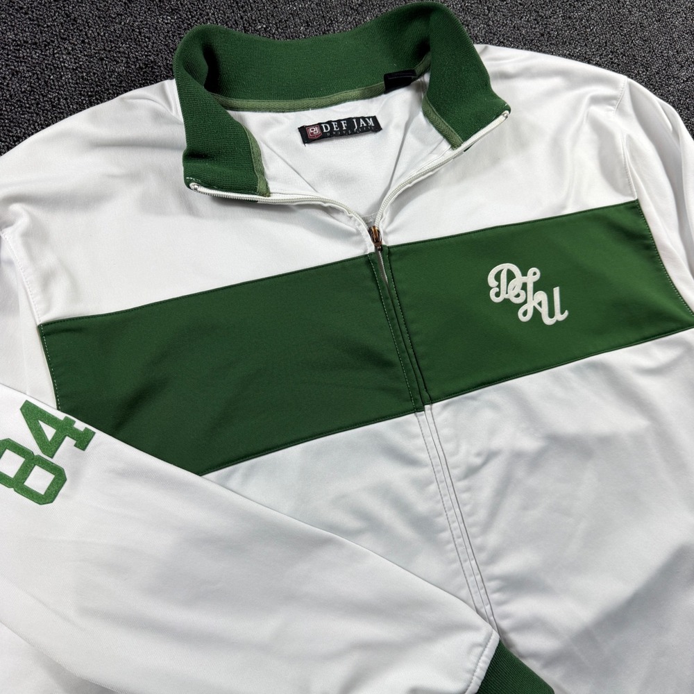 Def Jam University‎ Full Zip Track Jacket Men's Large White DJU 84 Hip Hop Green